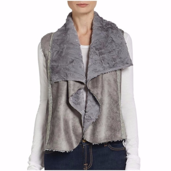 Ella Moss Faux Shearling Vest Platinum Gray Size M - Picture 2 of 8